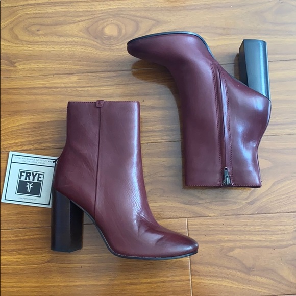 burgundy chunky heel booties